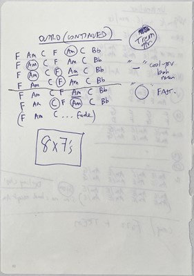 Lot 222 - RIDE - ORIGINAL HANDWRITTEN CHORD SHEETS AND LYRICS FOR FALL / TODAY FOREVER.