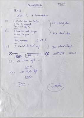 Lot 222 - RIDE - ORIGINAL HANDWRITTEN CHORD SHEETS AND LYRICS FOR FALL / TODAY FOREVER.