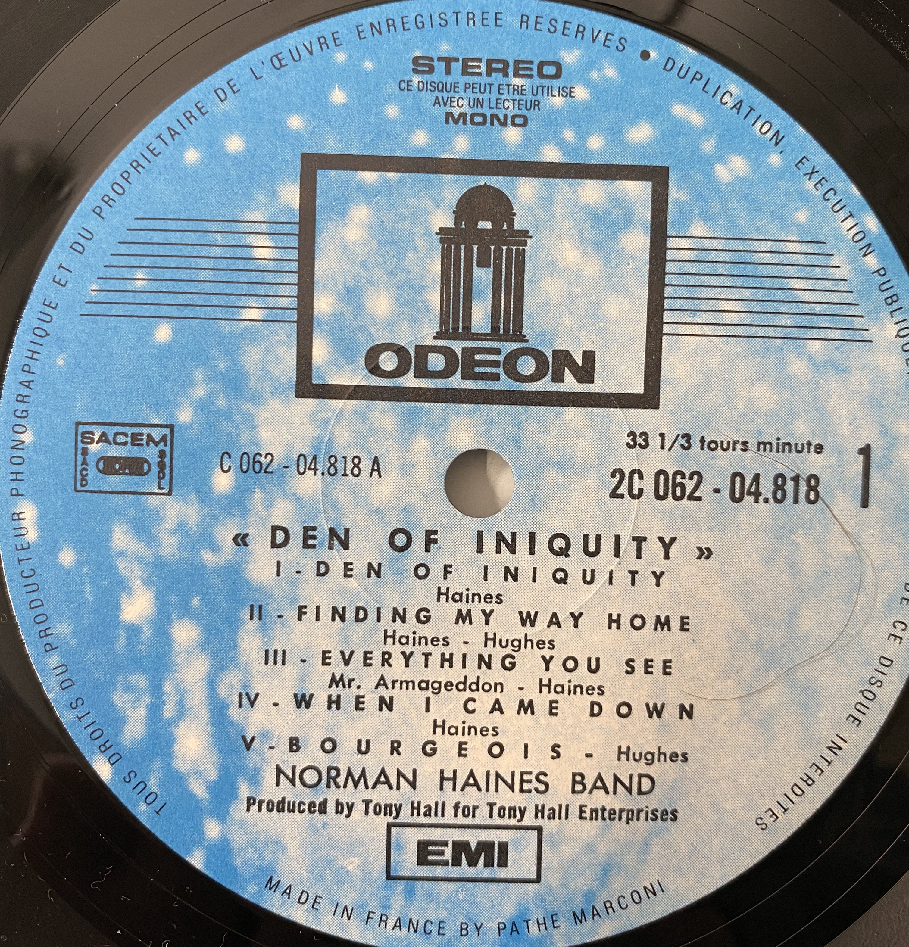 Lot 434 - THE NORMAN HAINES BAND - DEN OF INIQUITY LP