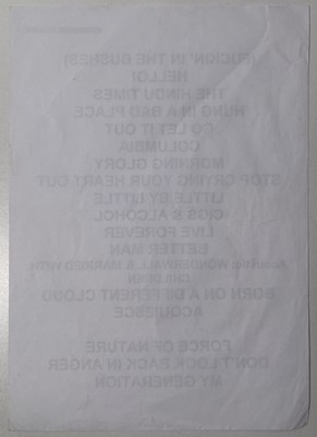 Lot 196 - OASIS - SET LIST FROM BIRMINGHAM 19TH DEC 2002.