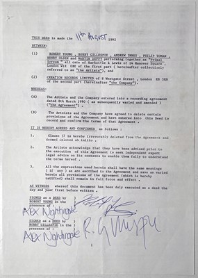 Lot 233 - CREATION RECORDS - PRIMAL SCREAM SIGNED CONTRACT.