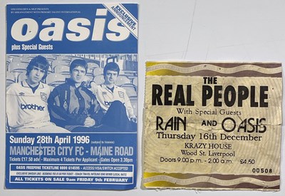 Lot 205 - OASIS - 1993 'KRAZY HOUSE' TICKET STUB - WITH MAINE ROAD POSTCARD AND A POSTER.