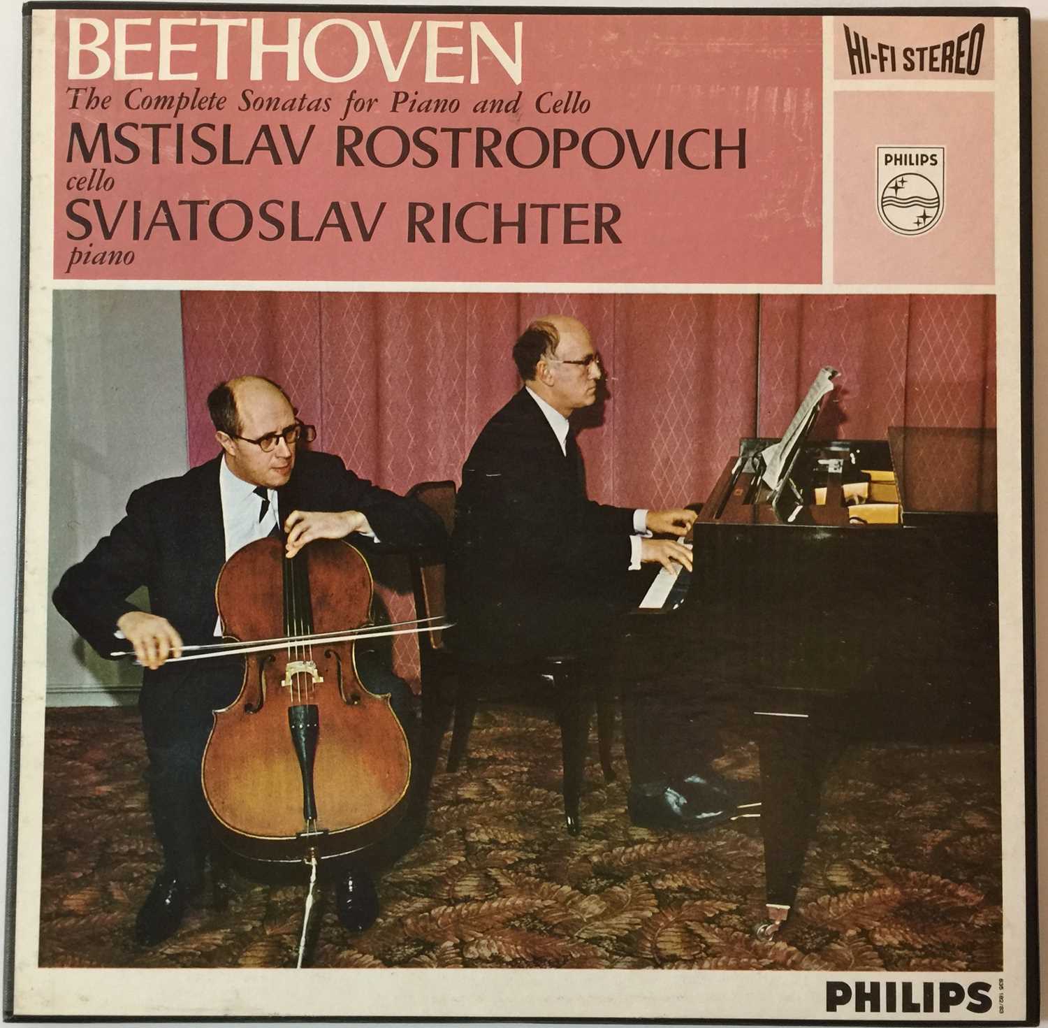 Lot 639 - Mstislav Rostropovich/Sviatoslav Richter - Beethoven The Complete Sonatas For Piano And Cello (Original UK Philips Stereo Box Set - SAL 3453/3454)