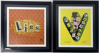 Lot 519 - JAMIE REID (1947-2023) - FUCK FOREVER / LIES LIMITED EDITION PRINTS.