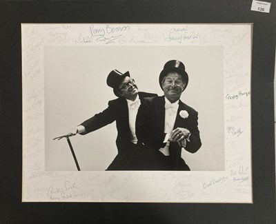 Lot 139 - ERIC MORECAMBE AND ERNIE WISE - LARGE PHOTOGRAPH WITH 50+ SIGNATURES FROM STARS OF STAGE AND SCREEN INC BILL WYMAN.