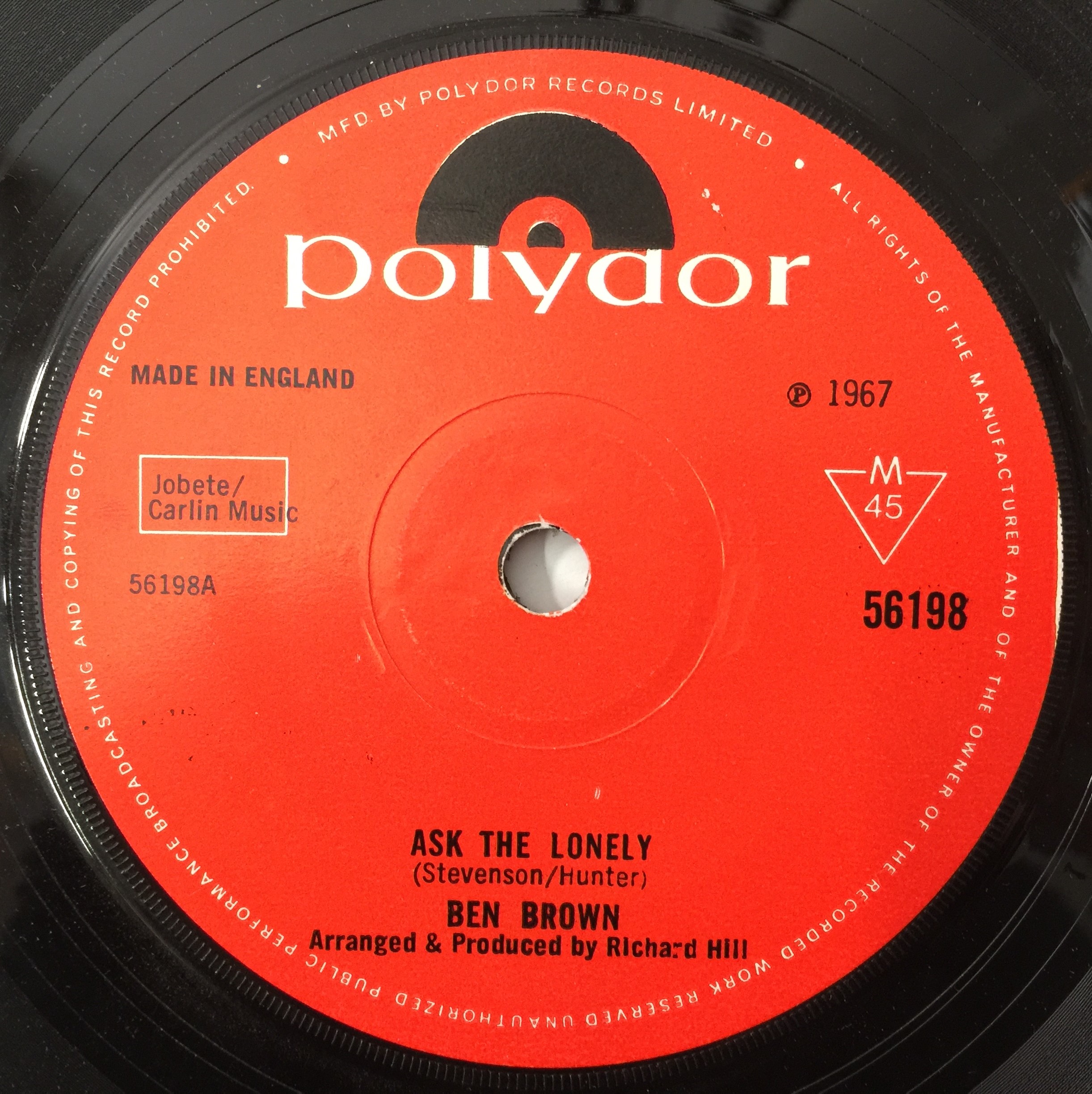 Lot 8 BEN BROWN ASK THE LONELY 7 POLYDOR 56198 Lot 8 ben brown ask the lonely 7 polydor 56198