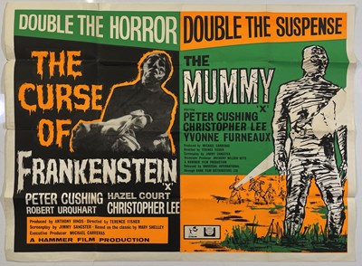 Lot 172 - HAMMER HORROR - 'THE CURSE OF FRANKENSTEIN' (1957) / 'THE MUMMY' (1959) - ORIGINAL DOUBLE BILL UK QUAD.