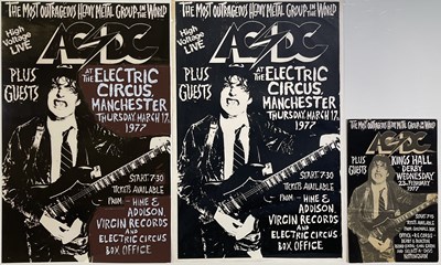 Lot 86C - AC/DC - AN ORIGINAL 1977 ELECTRIC CIRCUS MANCHESTER CONCERT POSTER AND ORIGINAL DESIGN MATERIALS.