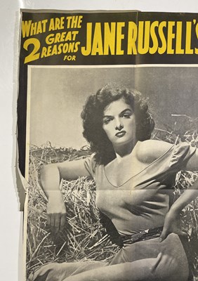 Lot 179 - HOWARD HUGHES / JANE RUSSELL - 'THE OUTLAW' (1946) ORIGINAL UK LONDON PAVILION DOUBLE CROWN POSTER.