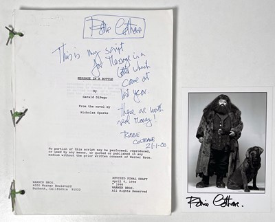 Lot 114 - ROBBIE COLTRANE SIGNED PERSONAL FILM SCRIPT FOR 'MESSAGE IN A BOTTLE' & PHOTO.