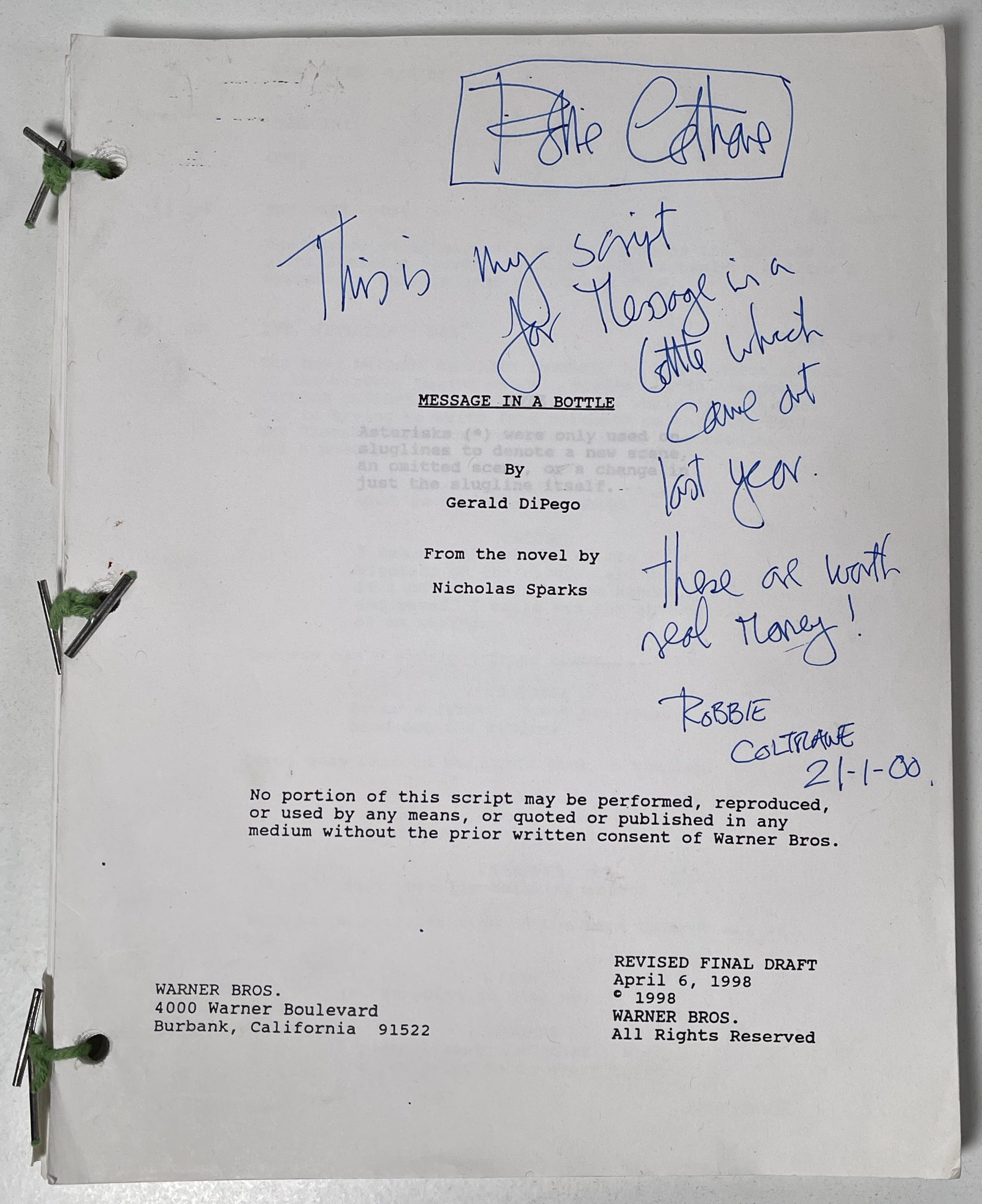 Lot 114 - ROBBIE COLTRANE SIGNED PERSONAL FILM SCRIPT