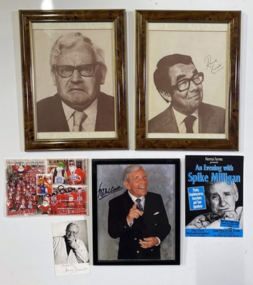 Lot 120 - SIGNED ITEMS - BRITISH TV COMEDY STARS (THE TWO RONNIES, NORMAN WISDOM, SPIKE MILLIGAN.