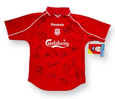 Lot 342 - SIGNED LIVERPOOL FC 2000-01 TREBLE WINNING SEASON SHIRT.