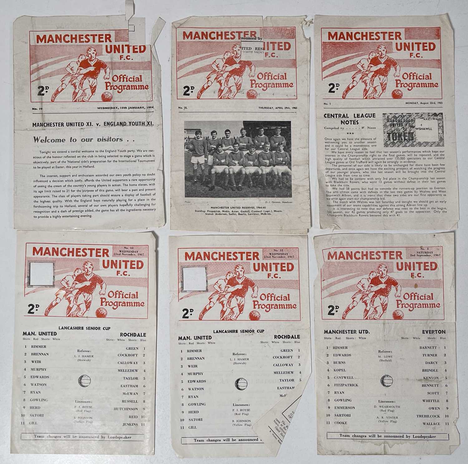 Lot 347 - FOOTBALL MEMORABILIA - MANCHESTER UNITED PROGRAMMES INC ABANDONED ROCHDALE 1967 LANCS SENIOR CUP.