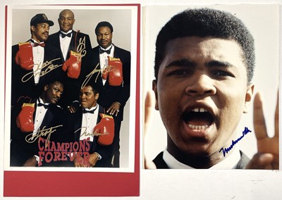 Lot 308 - BOXING LEGENDS - SIGNED PHOTOGRAPHS (MUHAMMAD ALI / LARRY HOLMES / JOE FRAZIER / KEN NORTON / GEORGE FOREMAN).