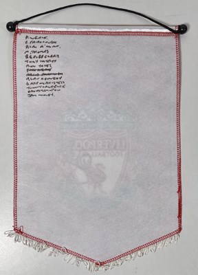 Lot 367 - LIVERPOOL FC - A SIGNED PENNANT WITH LEGENDARY PLAYERS.