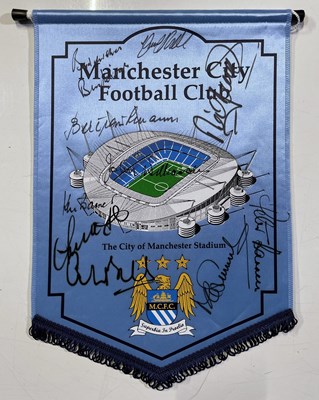 Lot 368 - MANCHESTER CITY FC - TWO SIGNED CLUB PENNANTS AND SIGNED SHIRT.