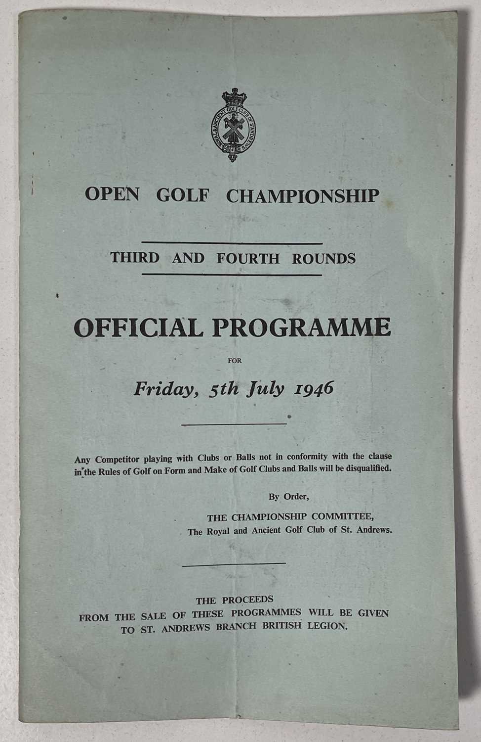 Lot 244 - GOLF MEMORABILIA - 1946 OPEN CHAMPIONSHIP PROGRAMME - COVERS ORIGINAL, PAGES COPIED.