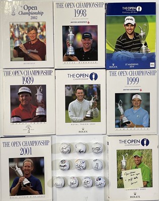 Lot 279 - GOLF MEMORABILIA - SIGNED GOLF BALLS AND SIGNED OPEN BOOKS.