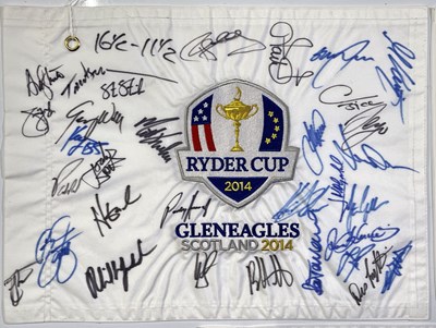 Lot 280 - GOLF MEMORABILIA - RYDER CUP - MULTI SIGNED FLAGS.