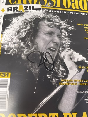 Lot 365 - LED ZEPPELIN INTEREST  – A ROBERT PLANT SIGNED MAGAZINE, A SET LIST, A PLECTRUM.