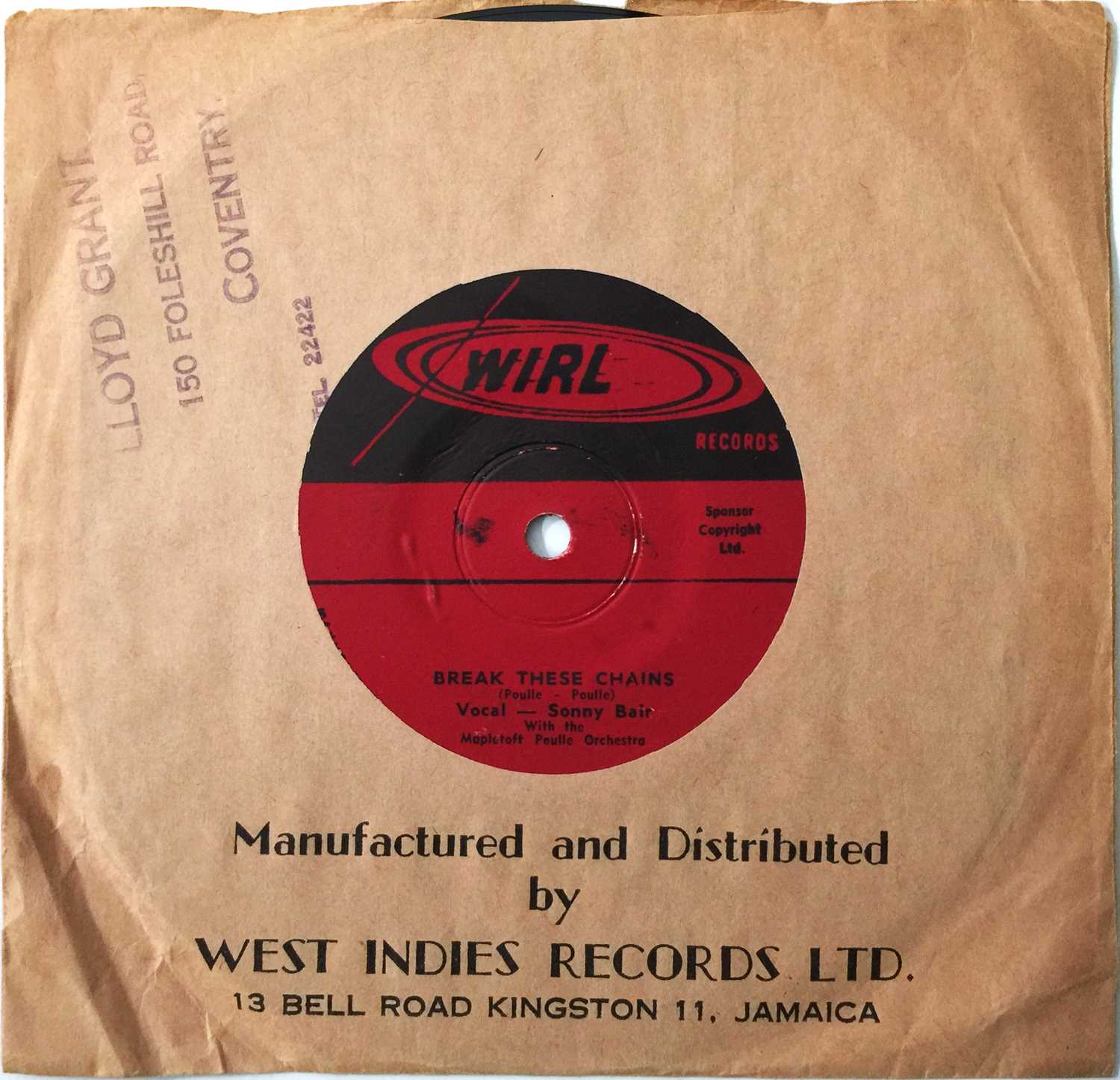 Lot 114 - SONNY BAIR WITH THE MAPLETOFT POULLE ORCHESTRA - BREAK THESE CHAINS/ CUDELIA BROWN 7" (JAMAICA ORIGINAL - WIRL RECORDS)