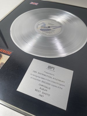 Lot 257 - PAT BENATAR - OFFICIAL BPI AWARD PRESENTED TO CBS DISTRIBUTION, AYLESBURY FOR 'BEST SHOTS'.