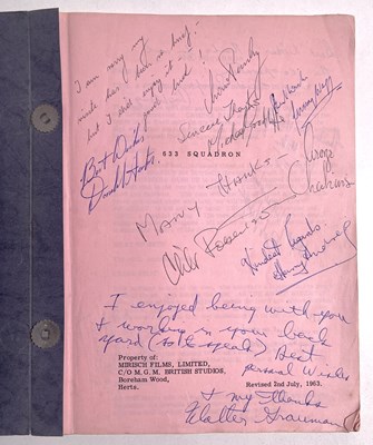 Lot 229A - MILITARY/RAF/FILM INTEREST - 633 SQUADRON (1964) - AN ORIGINAL SCRIPT FULLY SIGNED BY THE CAST.