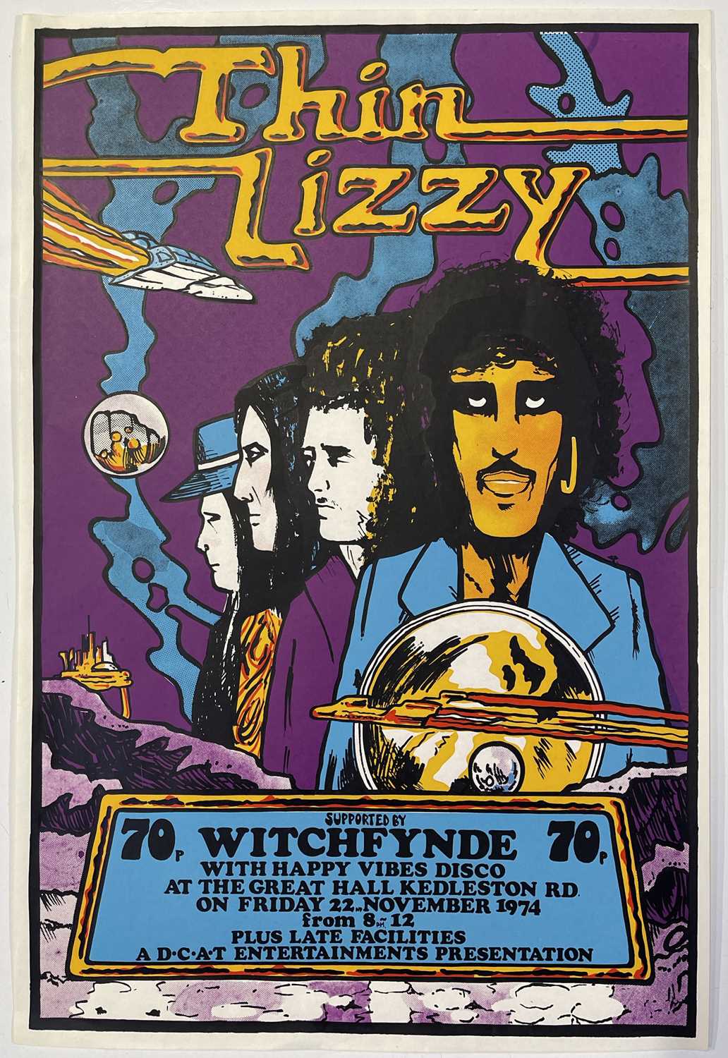 Lot 148 - THIN LIZZY - ORIGINAL 1974 DERBY CONCERT POSTER.