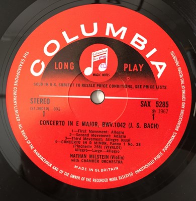 Lot 3 - NATHAN MILSTEIN - BACH/ VIVALDI: TWO VIOLIN CONCERTOS LP (UK STEREO - COLUMBIA - SAX 5285)