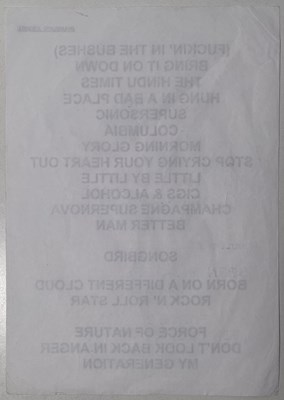 Lot 484 - OASIS - HAMBURG SETLIST MARCH 2003.