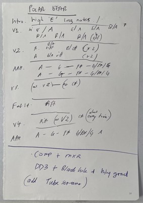 Lot 469 - RIDE - HANDWRITTEN CHORD SHEETS AND LYRICS FOR NOWHERE LP.