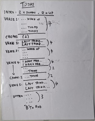 Lot 469 - RIDE - HANDWRITTEN CHORD SHEETS AND LYRICS FOR NOWHERE LP.