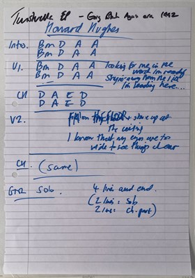 Lot 470 - RIDE - ANDY BELL HANDWRITTEN CHORD SHEETS AND LYRICS.