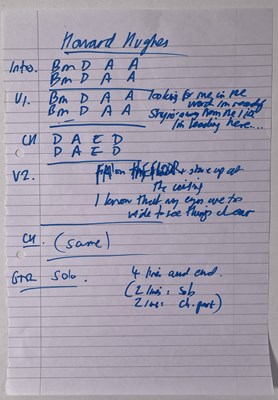 Lot 470 - RIDE - ANDY BELL HANDWRITTEN CHORD SHEETS AND LYRICS.