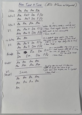 Lot 470 - RIDE - ANDY BELL HANDWRITTEN CHORD SHEETS AND LYRICS.