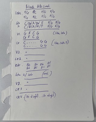 Lot 470 - RIDE - ANDY BELL HANDWRITTEN CHORD SHEETS AND LYRICS.