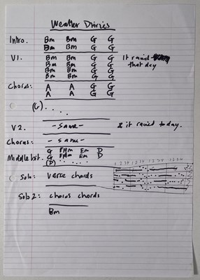 Lot 470 - RIDE - ANDY BELL HANDWRITTEN CHORD SHEETS AND LYRICS.