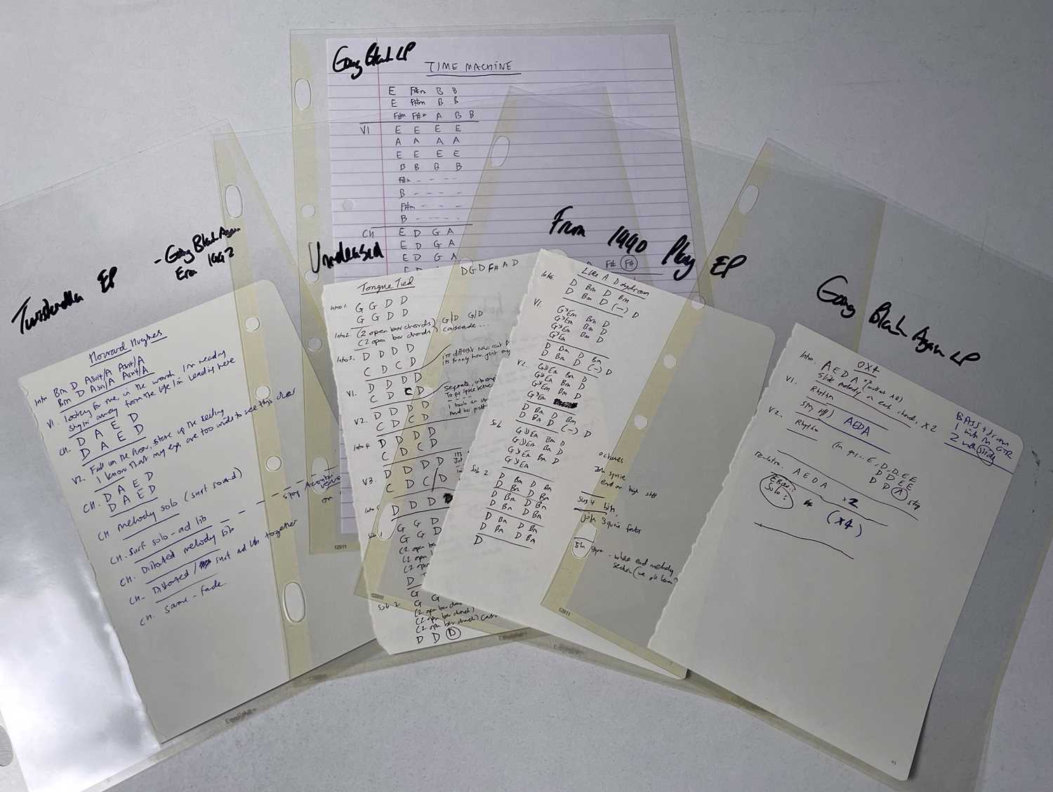 Lot 471 - RIDE - ANDY BELL HANDWRITTEN CHORD SHEETS AND LYRICS.