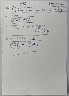 Lot 471 - RIDE - ANDY BELL HANDWRITTEN CHORD SHEETS AND LYRICS.