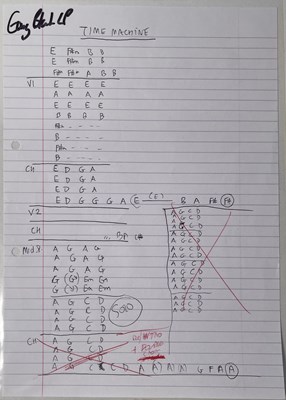 Lot 471 - RIDE - ANDY BELL HANDWRITTEN CHORD SHEETS AND LYRICS.