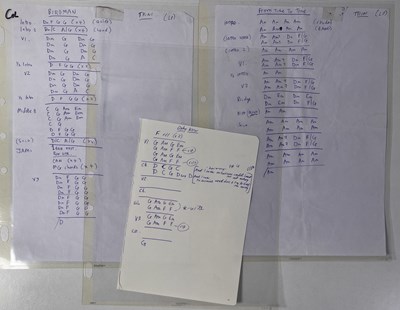 Lot 473 - RIDE -ANDY BELL HANDWRITTEN CHORD SHEETS AND LYRICS.