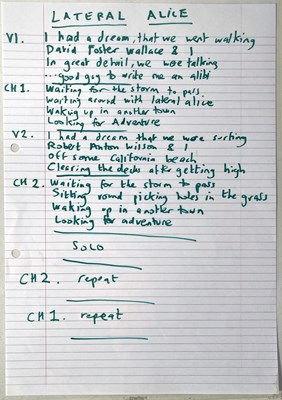 Lot 474 - RIDE -ANDY BELL HANDWRITTEN CHORD SHEETS AND LYRICS.