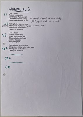 Lot 474 - RIDE -ANDY BELL HANDWRITTEN CHORD SHEETS AND LYRICS.