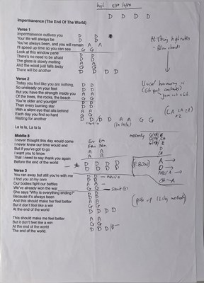 Lot 474 - RIDE -ANDY BELL HANDWRITTEN CHORD SHEETS AND LYRICS.