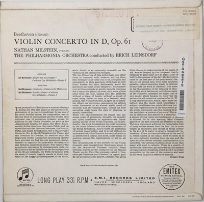 Lot 15 - NATHAN MILSTEIN - BEETHOVEN VIOLIN CONCERTO LP (SECOND UK STEREO PRESSING - COLUMBIA SAX 2508)