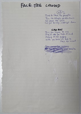 Lot 489 - OASIS / BEADY EYE INTEREST - ANDY BELL HANDWRITTEN LYRICS FOR FACE THE CROWD.