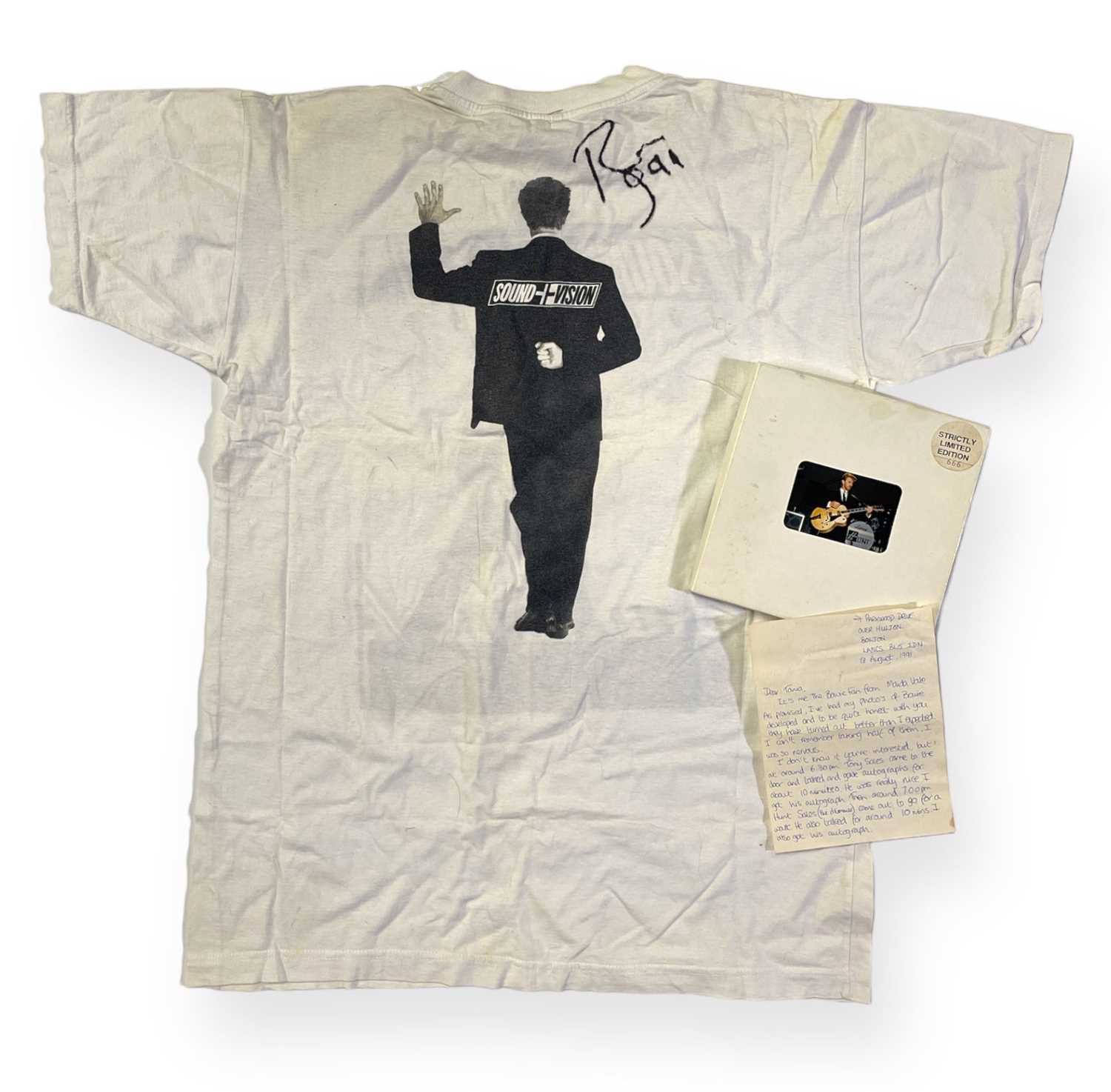 Lot 347 - DAVID BOWIE - A SIGNED 'SOUND + VISION' T-SHIRT.