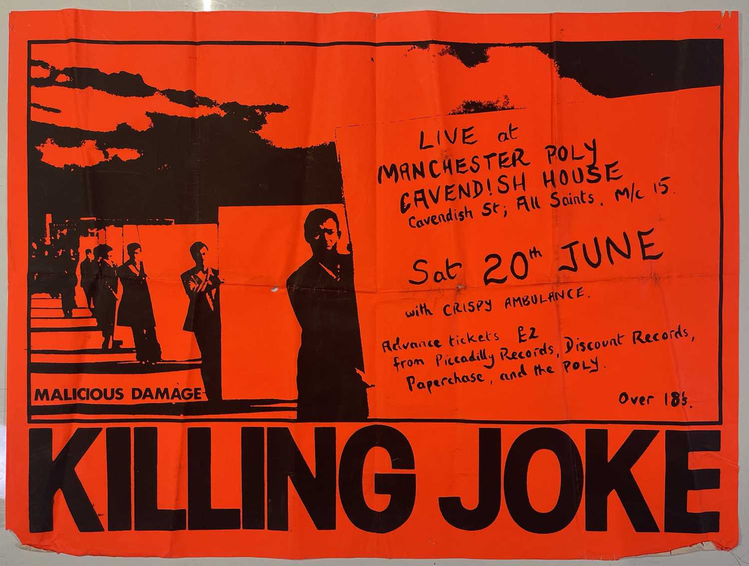 Lot 156 - KILLING JOKE - ORIGINAL 1981 MANCHESTER CONCERT POSTER.