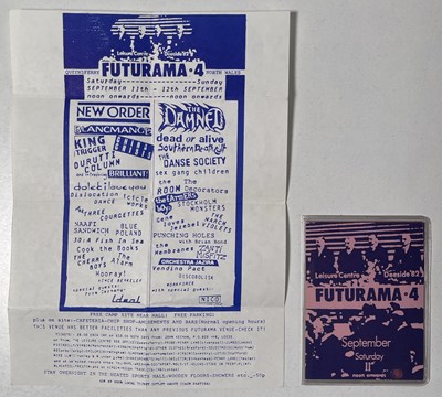 Lot 86 - NEW ORDER / THE DAMNED / DURUTTI COLUMN - ORIGINAL 1982 FUTURAMA FESTIVAL HANDBILL AND TICKETS.